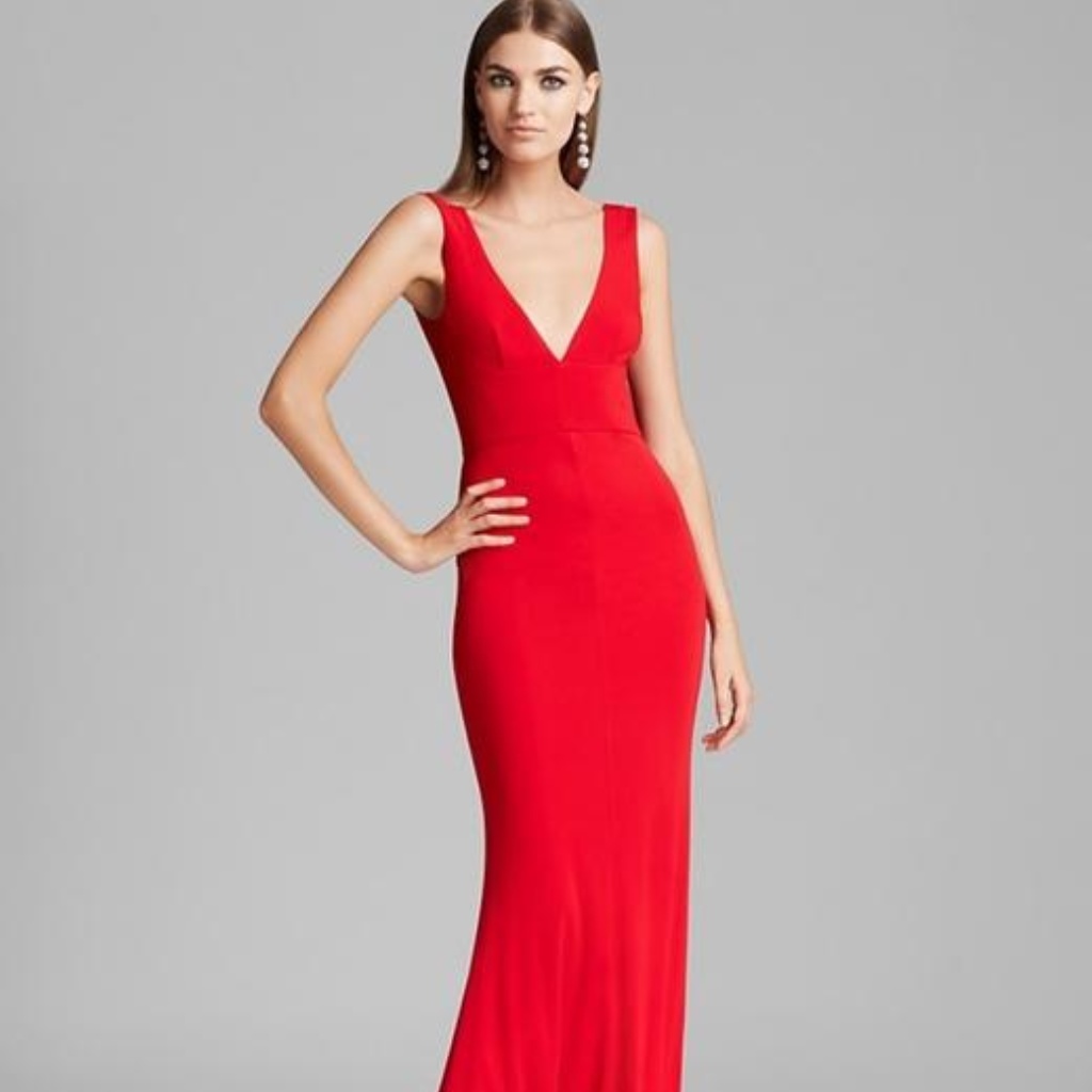 Red V-Neck Gown - Allen Schwartz - Sz M